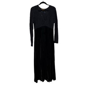 Vintage Double D Ranch Black Lace Velvet Long Sleeve Maxi Dress Size Small